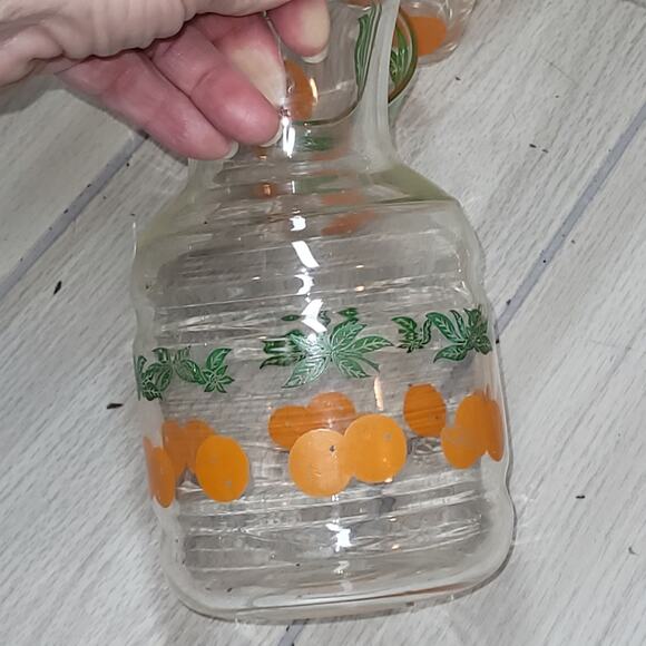 Vntg 1960s Orange Juice Carafe Juice Glasses And Shot Glasses Lot Of 5 Barware - Picture 6 of 7